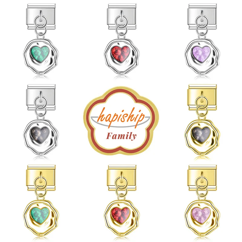 Hapiship 2024ครอบครัวผู้หญิงแฟชั่นจี้หัวใจน่ารักสร้อยคอขนาด9มม. ทำจากสเตนเลสทำ DIY NEW364เครื่องประดับ
