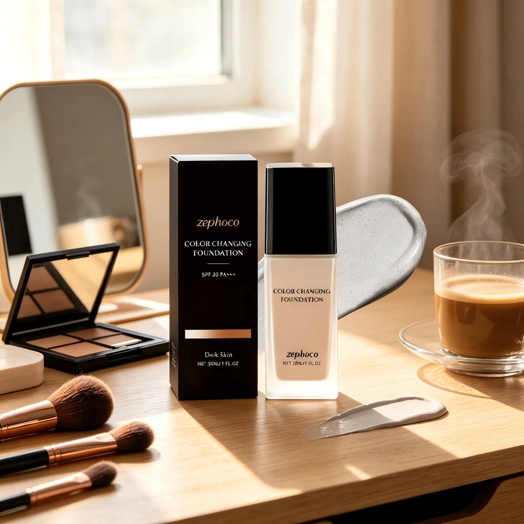 Zephoco Liquid Foundation Color Changing Spf 20 Pa+++ Cover Blemishes Flawless Finish High Coverage Base Makeup Foundation 30ml