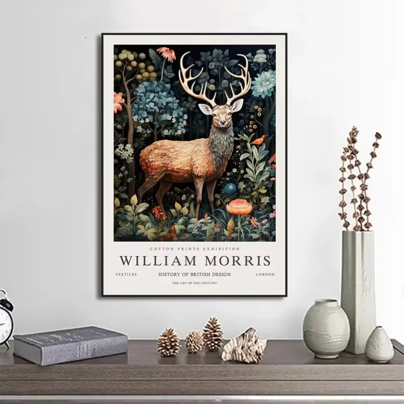 Póster de exposición del Museo de William Morris, zorro, pájaro, búho, fruta, mariposa, Pavo Real, flor, lienzo, pintura impresa, decoración de pared, decoración del hogar