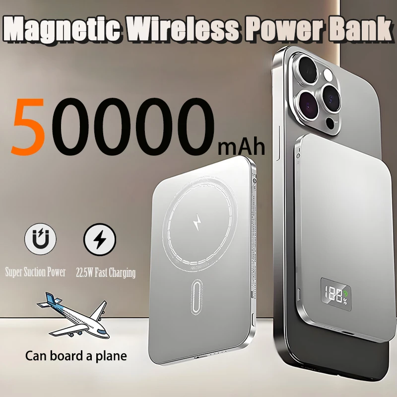 3-in-1 50000mAh Thin Magnetic Wireless PowerBank 20W Fast Charging Portable Mobile Phone External Battery for IPhone Huawei 2025