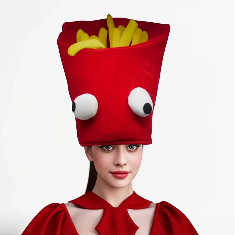 1pcs Simulated Food Shape Head Velvet Non-woven Cartoon Fries Burger Hat Cute Party Costume Hat Festival Performance Headwear