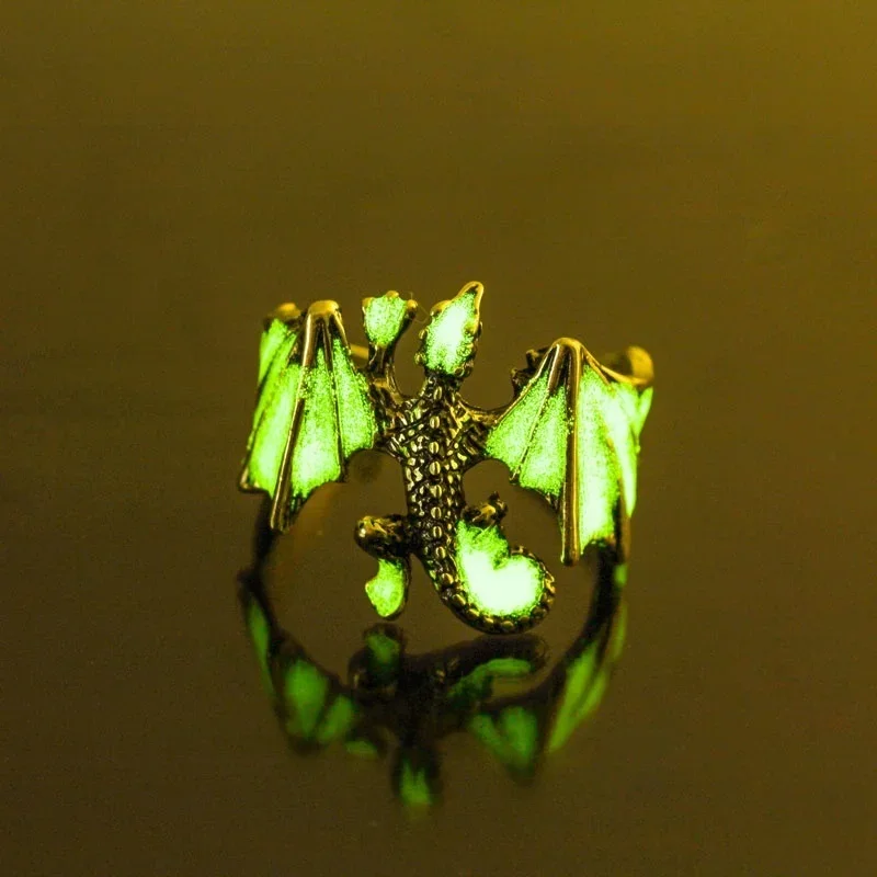 خاتم الموضة التنين خواتم مضيئة يتوهج في الظلام الزاحف المجنح خواتم الاصبع خواتم مفتوحة قابل للتعديل الرجال خاتم الاستبداد