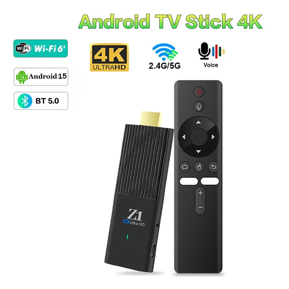 New Smart TV Stick Z1 Android 15 Support Ultra HD BT5.0 Dual 2.4/5G H313 Streaming Media Player BT 5.0 Video Decoding iptv
