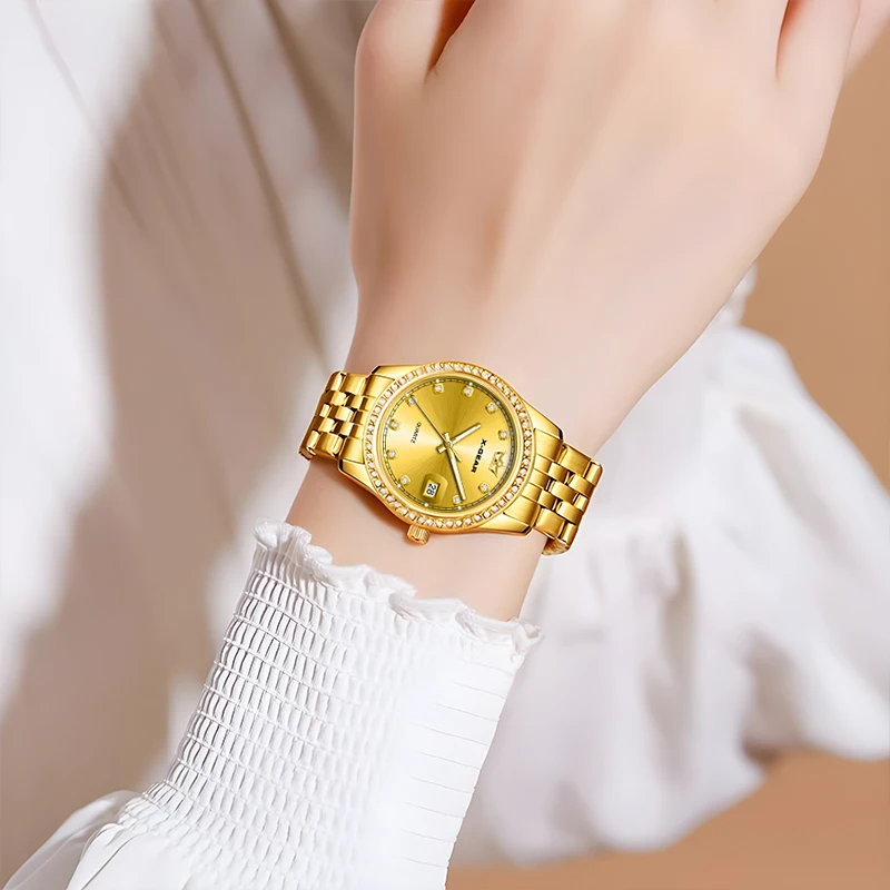 Luxury Gold-Tone Women's Wristwatch by X-GEAR – Slim Quartz Dress Watch for Office & Formal Occasions