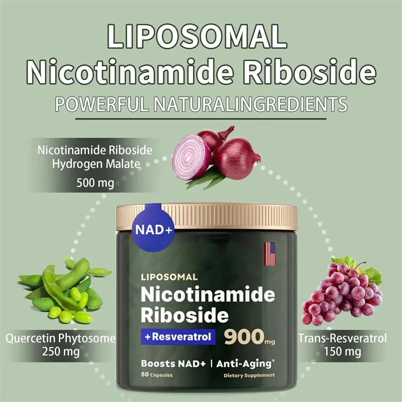 NAD+ Supplement - Liposomal Nicotinamide Riboside Capsules with Resveratrol & Quercetin for Anti-Aging,Cell and Skin Health