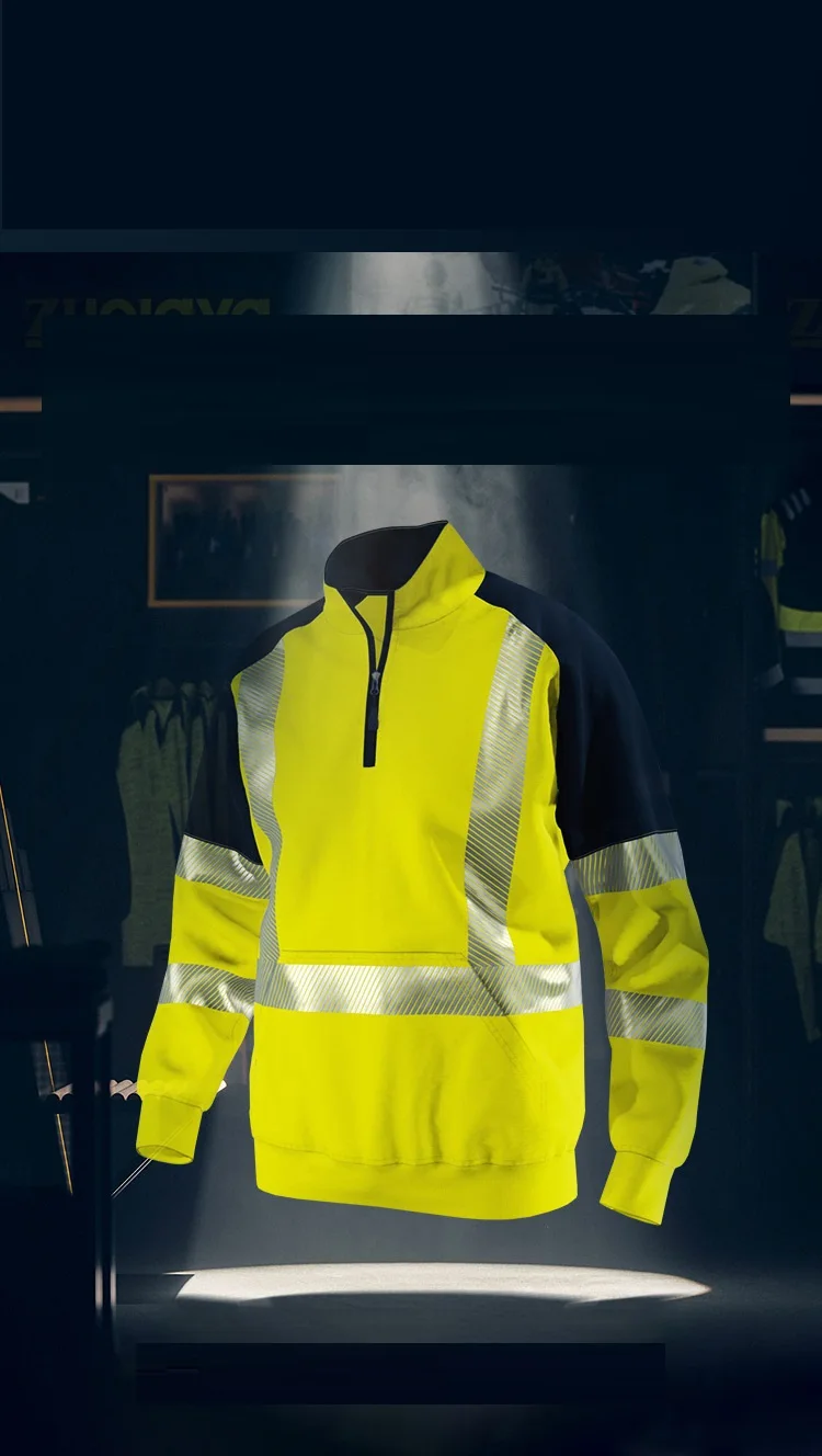 Men Hi Vis Viz Safety tops Security Pullover Hoodies High Visibility Workwear Warm fleece Reflective Sweatshirt Jacket Winter