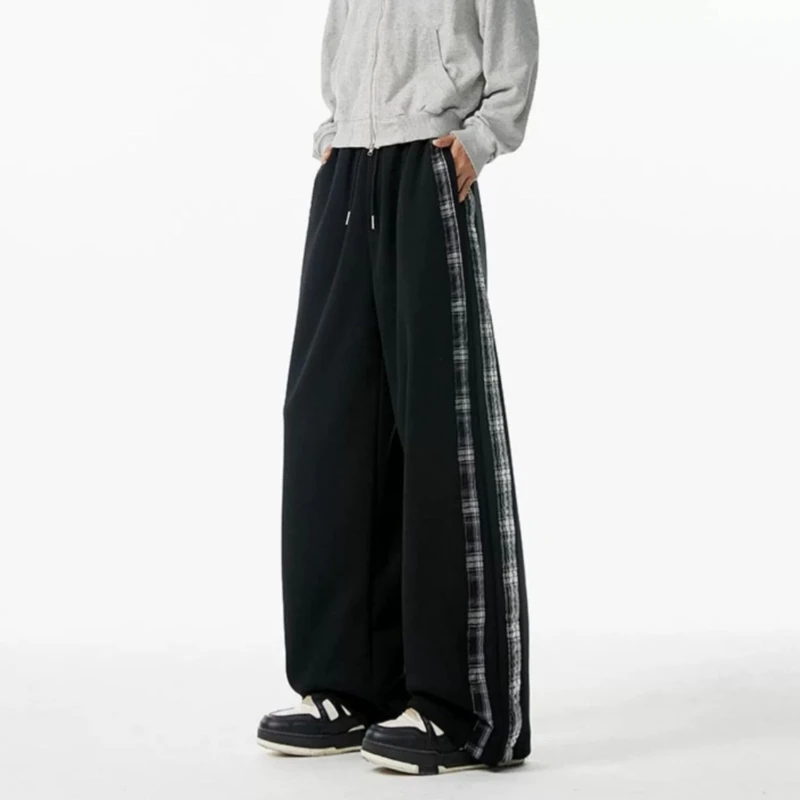 

Мужские и женские винтажные спортивные брюки на флисовой подкладке, зимние, в клетку, с лоскутным узором, свободные, повседневные, прямые, уютные, модные, для дома и отдыха