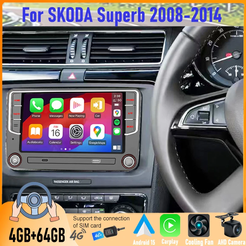 

7'' Android Car Stereo For SKODA Superb 2008-2014 4GB+64GB 2DIN CarPlay Android Auto GPS Navi Head Unit FM BT