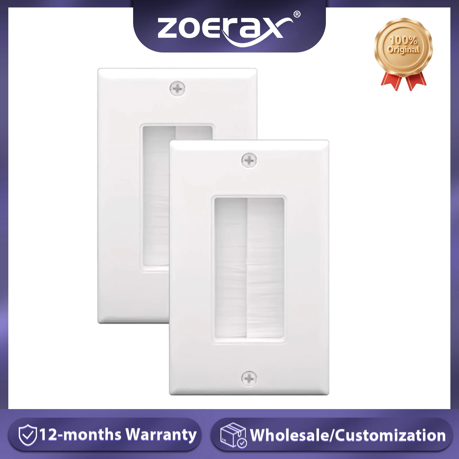 Passagem de cabo de placa de parede com escova ZoeRax, capa de parede decoradora de gangue único para cabos de baixa tensão, gerenciamento de cabos na parede