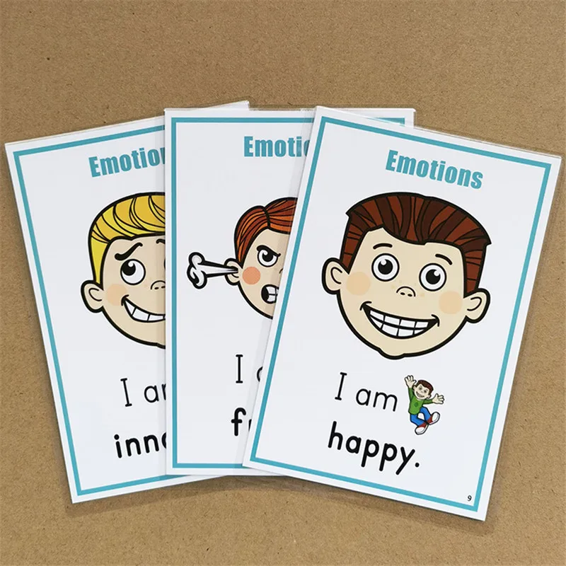 Imagem -05 - Montessori Flash Cards para Crianças Aprender Inglês Word Cards Baby Emotion Ensinar as Crianças Professor Novo Conjunto de 24pc