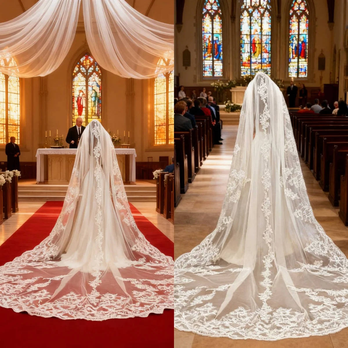 

Elegant Wedding Veil Appliques One Layer Long Cathedral Length Bride Veils With Comb Customized Accessories velo de novia