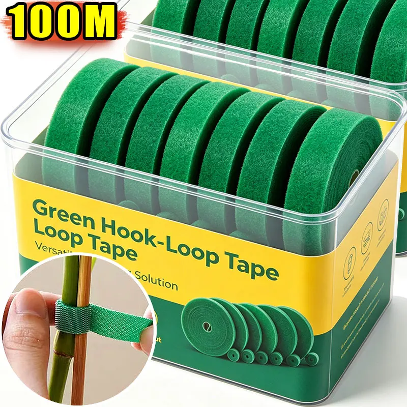 2/100M Reusable Self Adhesive Plant Nylon Cable Tie Green Adjustable Plants Hook Loop Support Twine Bandage Fastener Tape Strips