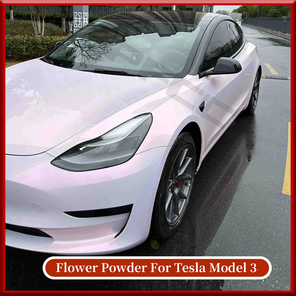 For Tesla Model 3 2020-2023 DIY Flower Powder PET Color Change Film Per-cut PPF Paint Protection Film Anti-Scratch Vinyl Wrap
