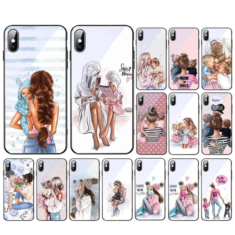 

Mom Son Daughter Glass phone case For Samsung S24 S23 S22 S21 S20 Ultra S20 S22 S21 S10E S20 FE S24 Plus