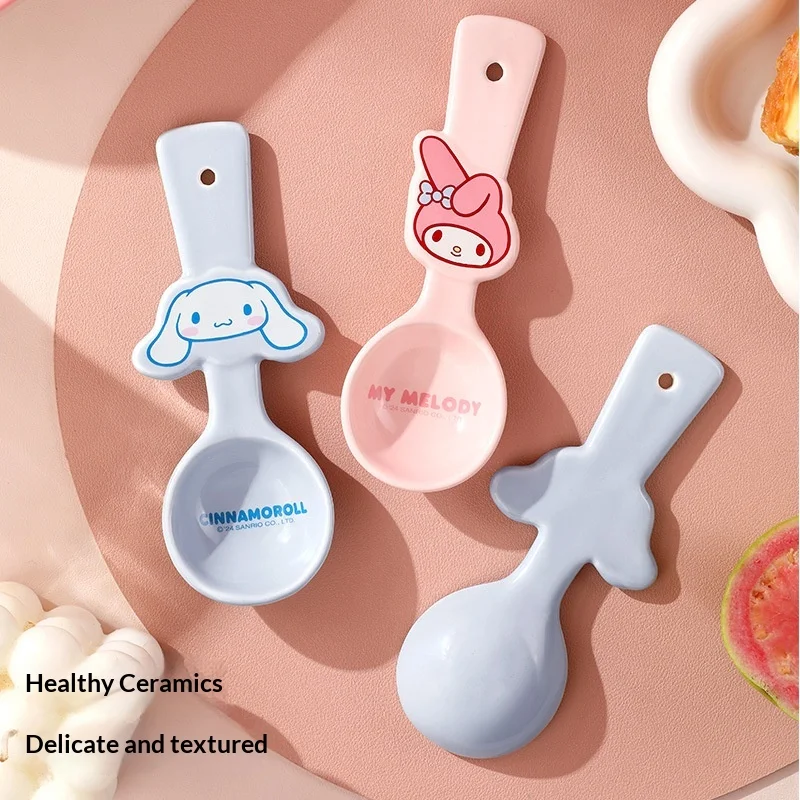 

Sanrio Ceramic Small Spoon For Soup And Dessert High Aesthetic Value Cute Children'S Eating Spoon Home Kitchen Dining Tableware
