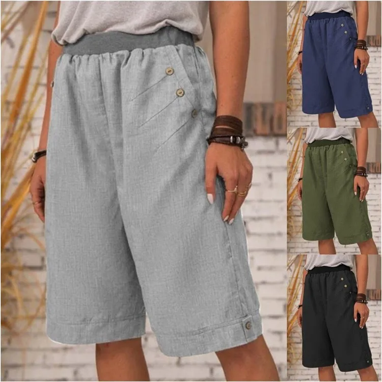 

New Shorts Pants European and American Women's Clothing Solid Color Casual Pants Straight Pants Home