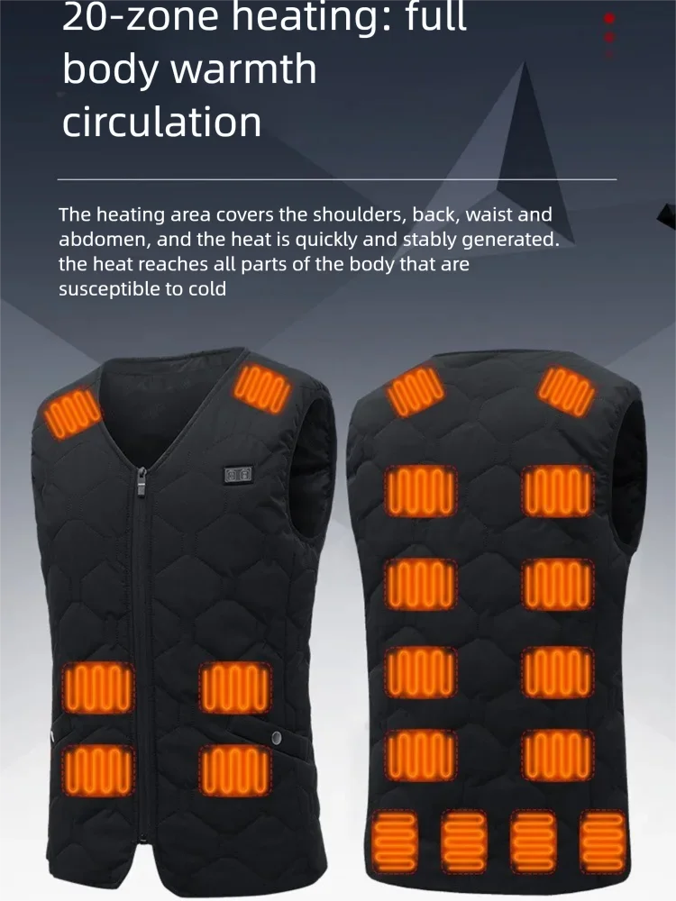 20 Areas Smart Electric Heated Vest Winter Electric Heated Jackets Sportswear for Men Women Warm Waistcoat Hunting Hiking Jacket