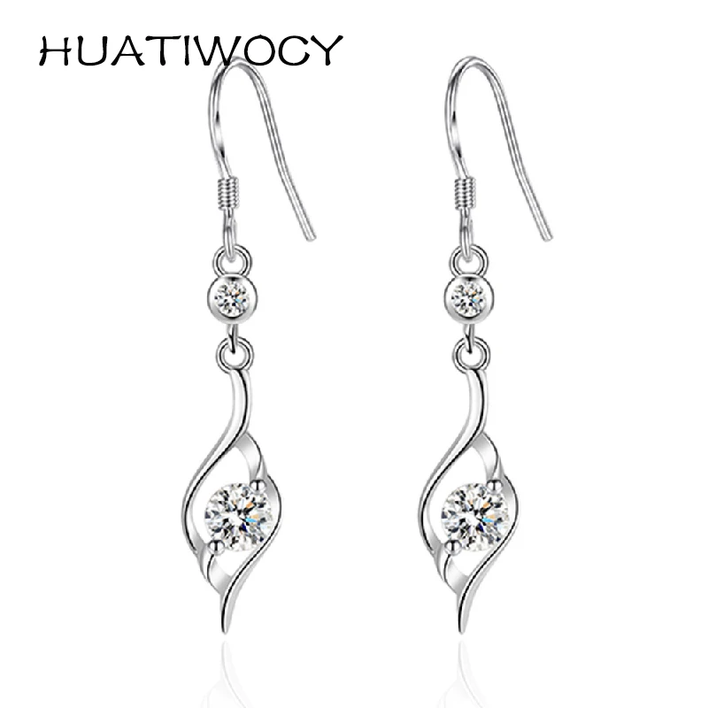 

HUATIWOCY Fashion Drop Earrings with Zircon Gemstone 925 Silver Jewelry for Women Wedding Engagement Party Gift Accessories