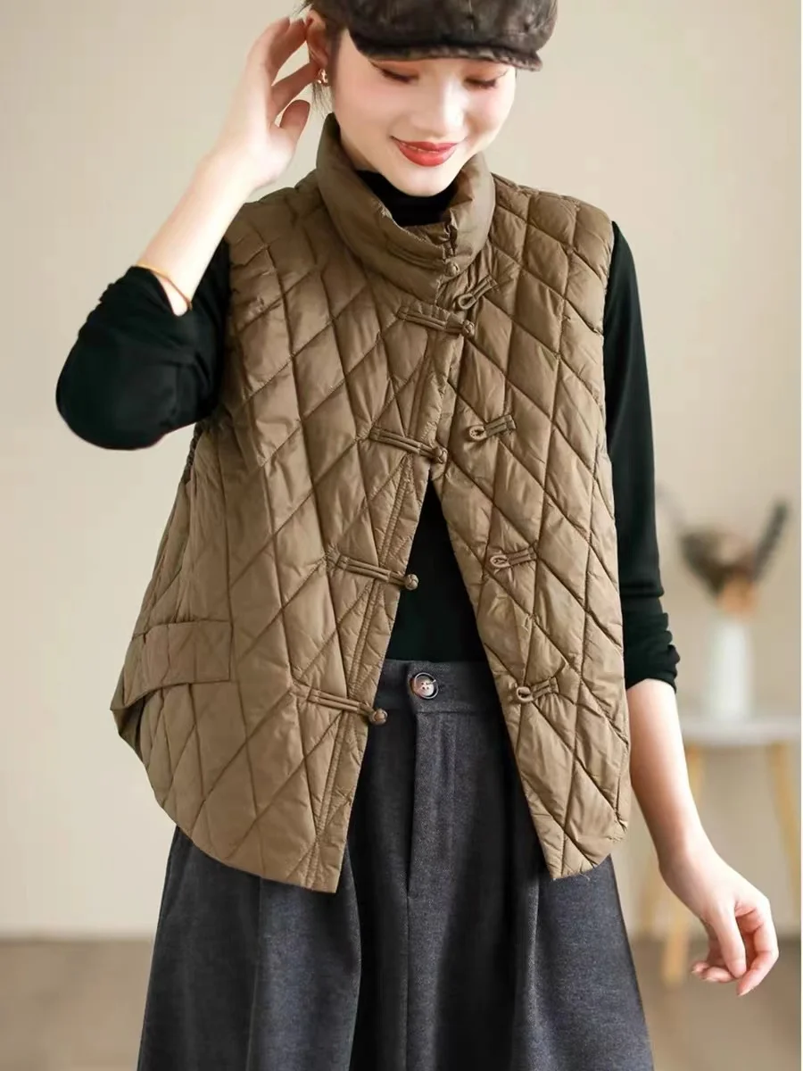 

Lightweight Cotton Jaet Women's Sle Retro Flax Cotton ort Coat Autumn Winter Warmth Artistic Diagonal id Vest