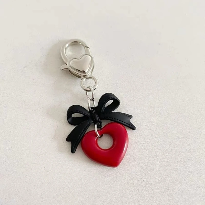 Multi functional Keychain Accessory Adorable Black Bowknot Heart Pendant Ornament Durable Keyrings Accessories Charm