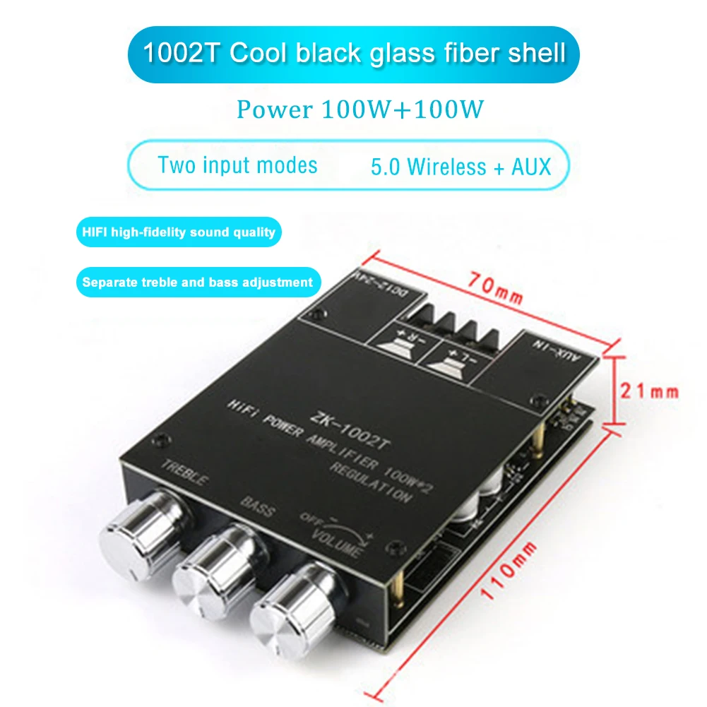 ZK-1002T 블루투스 호환 HIFI 2.0 채널 앰프, 스테레오 스피커 보드