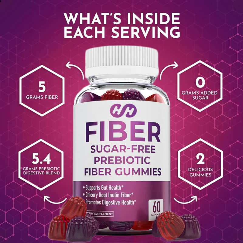 Adult Prebiotic Fiber Gummies Contain 5G Fiber and 5.4G Prebiotics To Support Intestinal Health and Promote Healthy Digestion