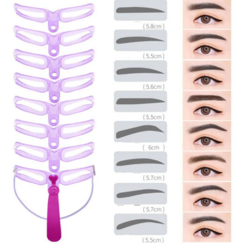 8PCS DIY Eyebrow Shaper Makeup Template Eyebrow Grooming Shaping Stencil Kit