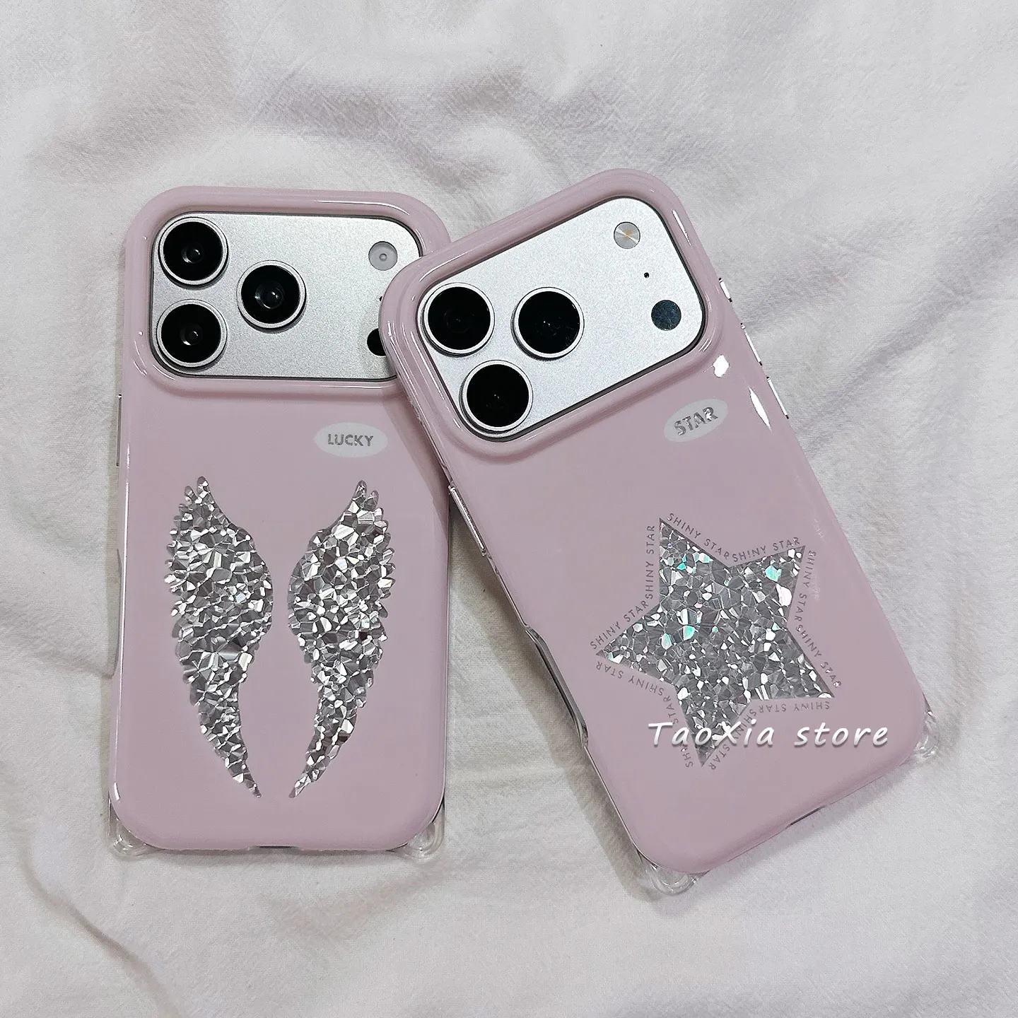 Korean Ins Pink Angel Wings Star Sparkling Diamond Phone Case For iPhone 18 17 AIR 16 15 14 13 12 11 Pro Max Mini Plus Y2K Cover view 3