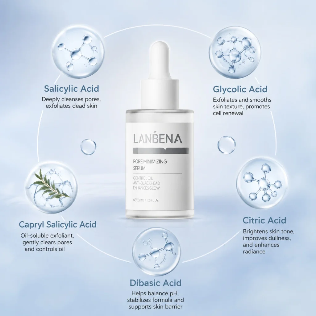 Pore Minimizing Serum Oil Control Anti‑Blackhead Shrink Pores Refine Texture Enhance Glow Purify Brightening Facial Skin Care
