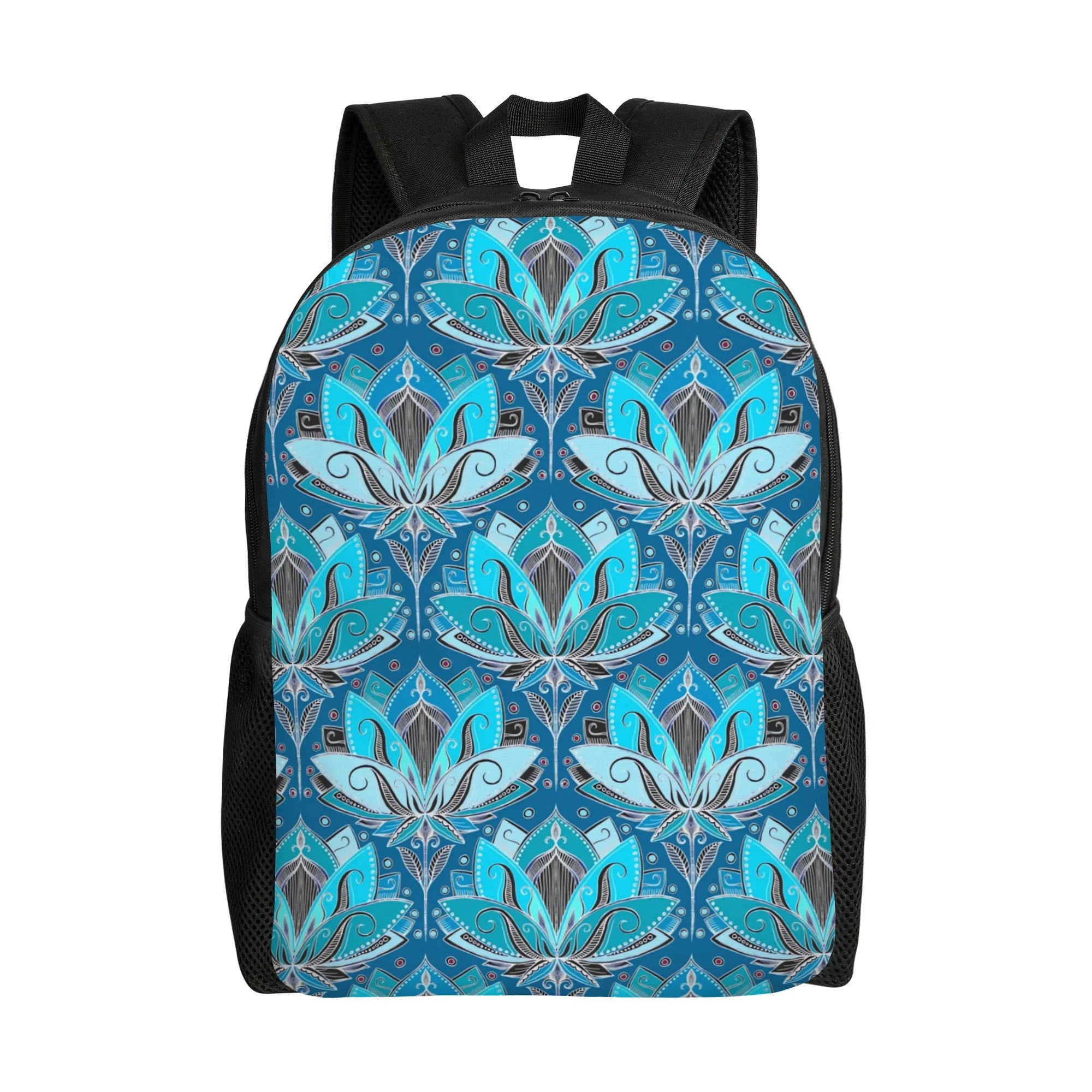 

Art Deco Lotus Rising Black, Teal and Turquoise Design Backpack - Stylish Single Layer, Perfect for School and Excursions