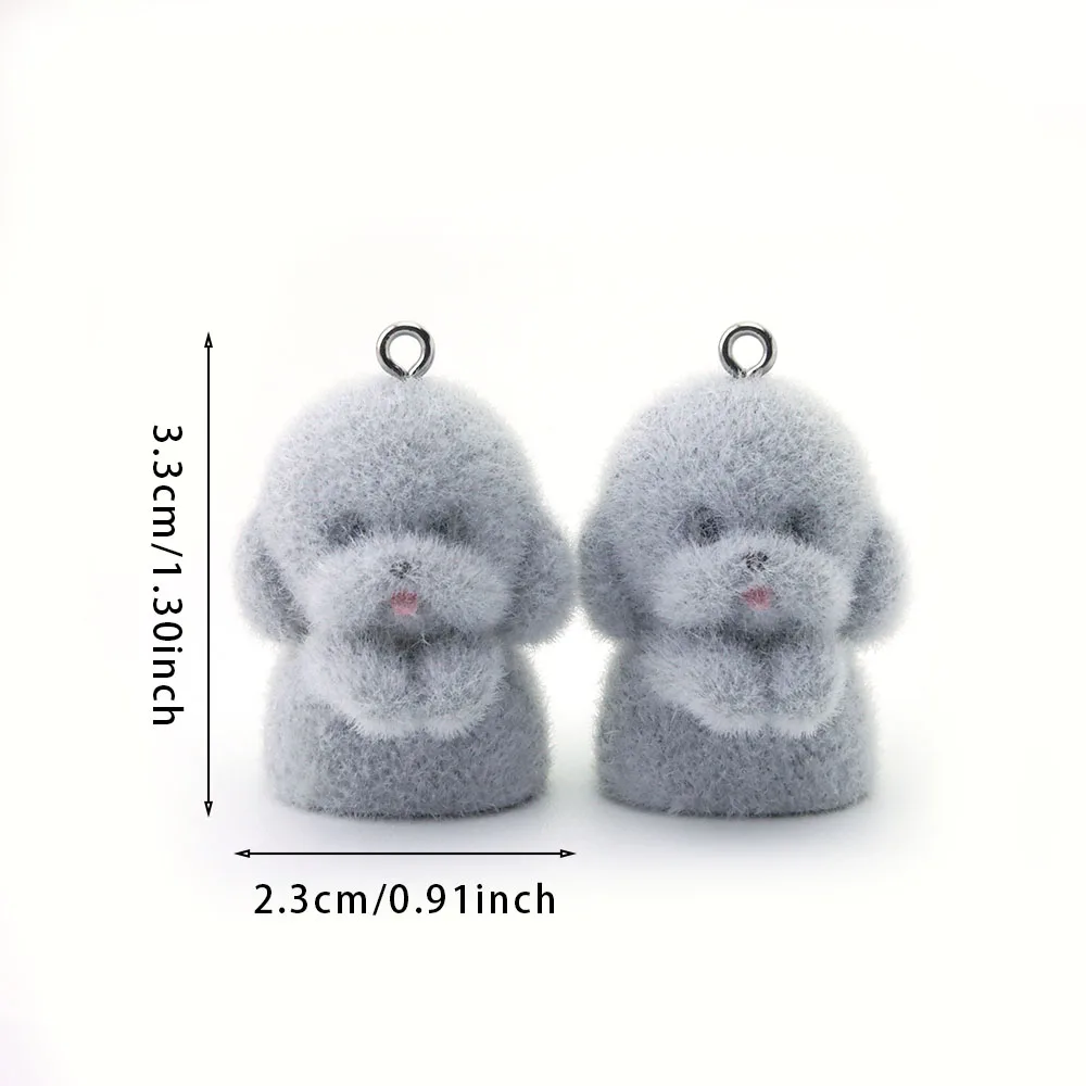 30Pcs 3D Flocking Resin Puppy Charms Cartoon Animal Pendant for Necklaces Earrings Keychain Making DIY Jewelry Accessories