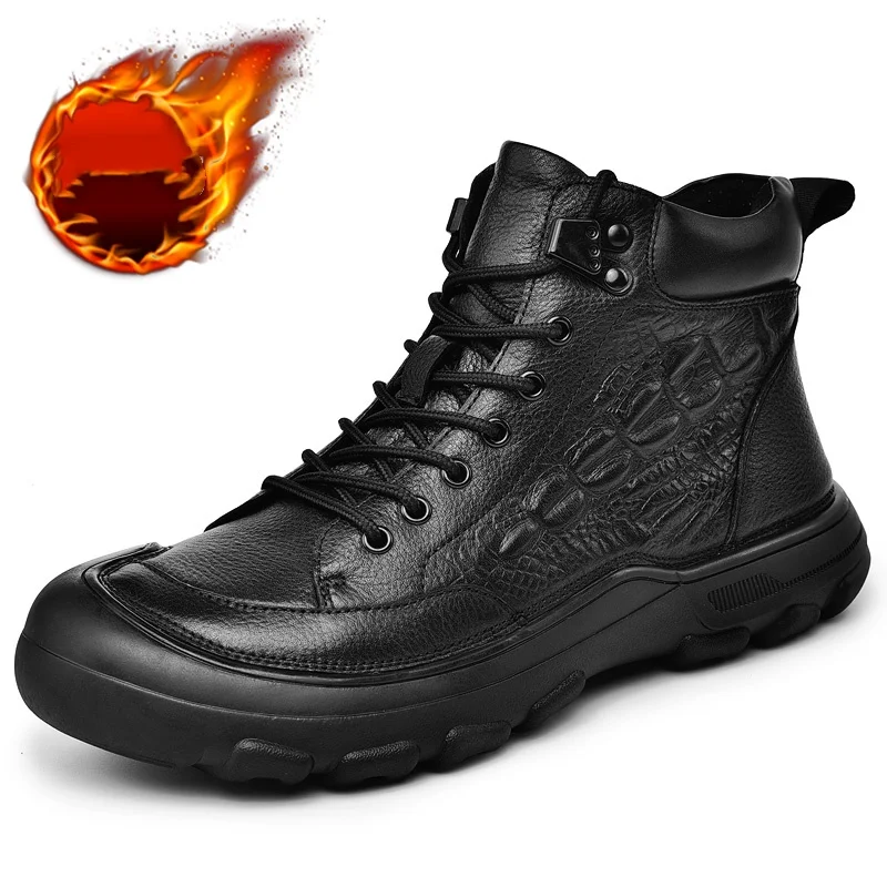 

High Quality Genuine Leather High-top Boots Hiking Durable Retro Style Casual Work Boots Winter Thick Bottom Non-Slip Mens Shoes