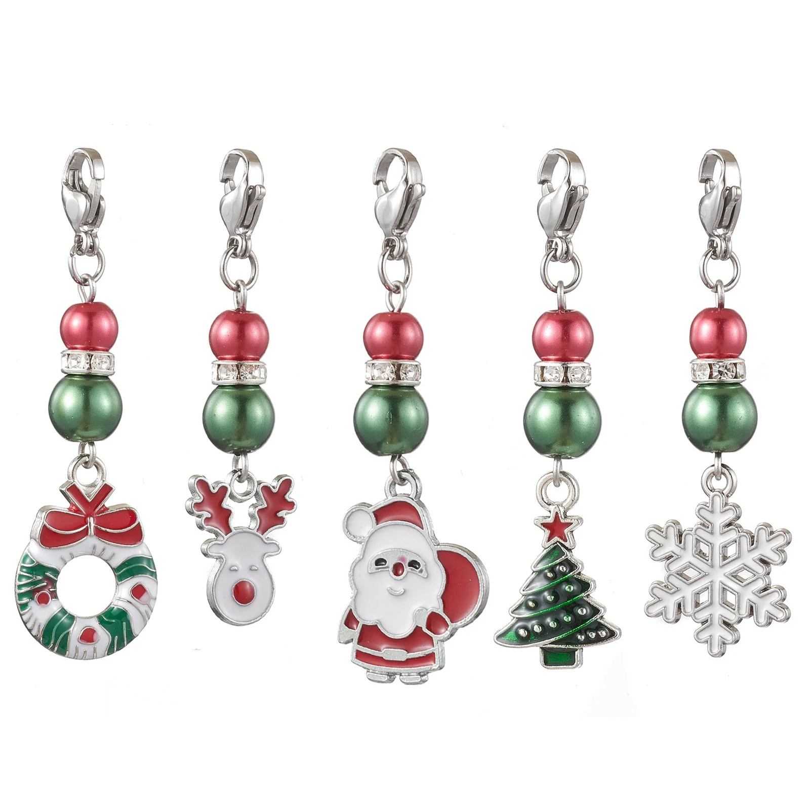 5Set Christmas Alloy Enamel Pendant Decorations Glass Pearl Charms for Bag Key Chain Ornaments Christmas Decor For Home Holiday