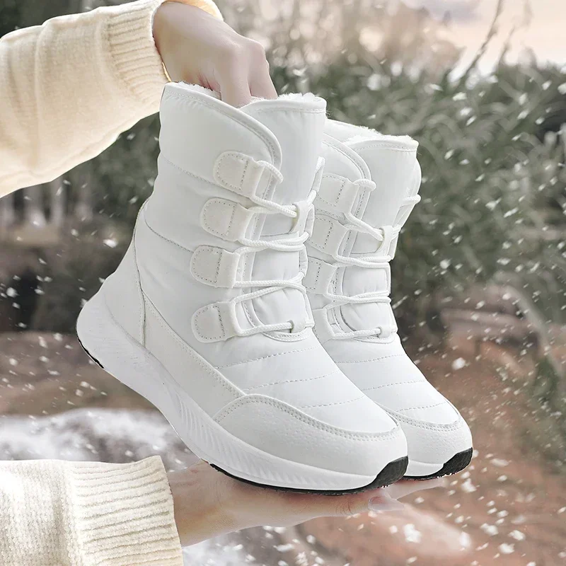 Women\'s Winter White Snow Boots Short Style Uppers Non-slip Quality Plush Platform Shoes