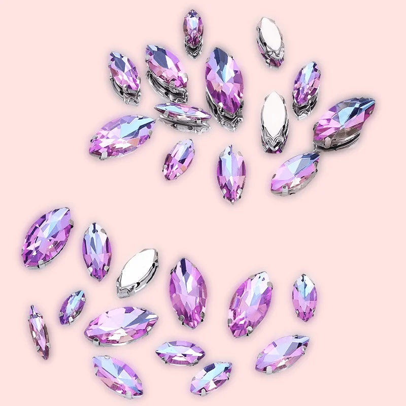 

50Pcs Mixed Size Horse Eye Sewn Glass Rhinestone Flat Silver Claw Crystal DIY Costume Wedding Headdress Decoration Accessories