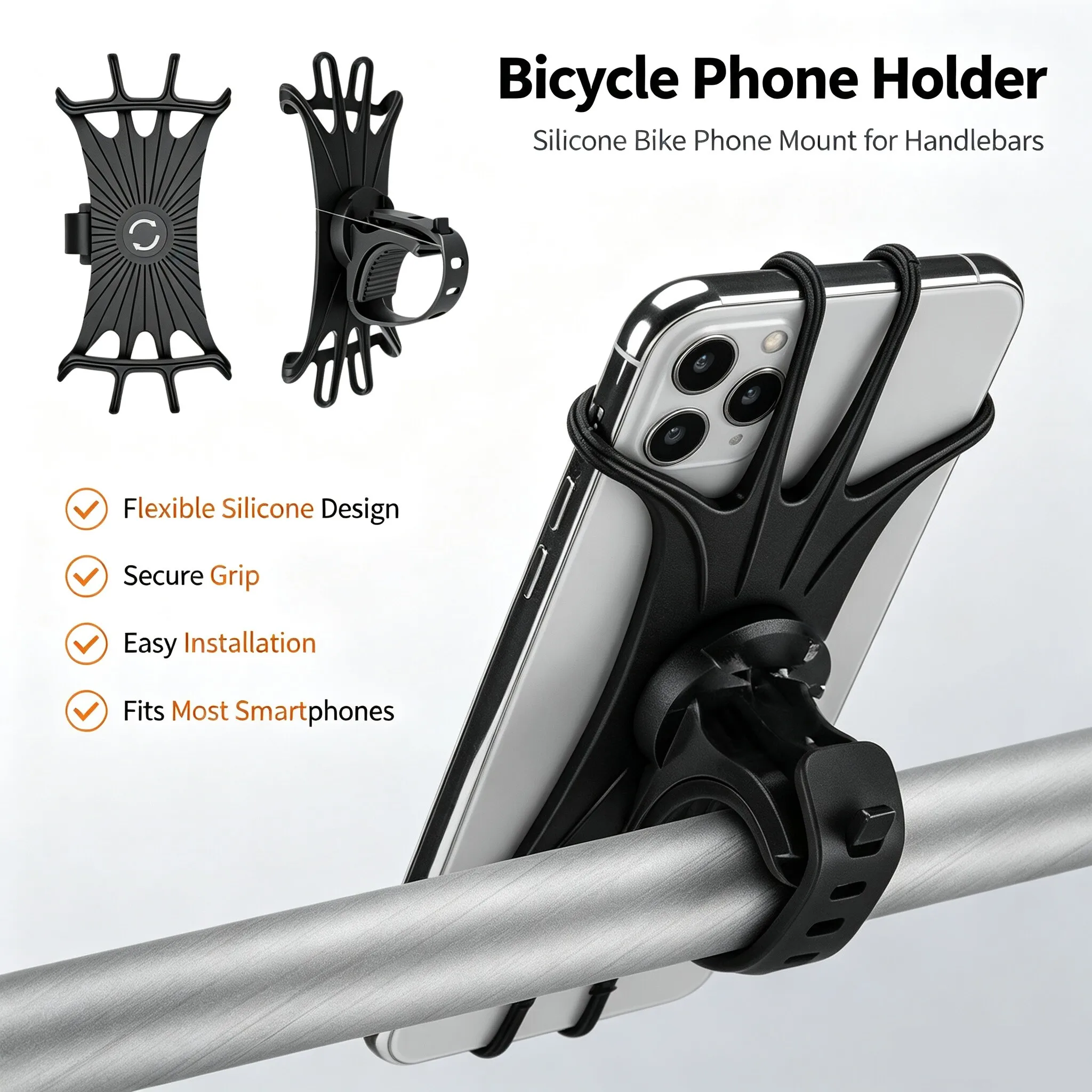 Universal Phone Silicone Holder Bicycle Motorcycle Mobile Buckle Pull Non-slip Adjustable Bike Handle GPS Mount barracket Stand