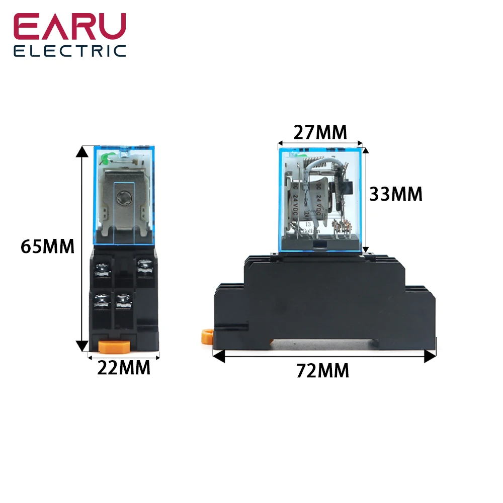 MY2NJ MY3NJ MY4NJ DIN Rail Small Electromagnetic Relay Coil Power Relay DC12V DC24V AC24V AC110V AC220V With Socket Base 2NO 2NC