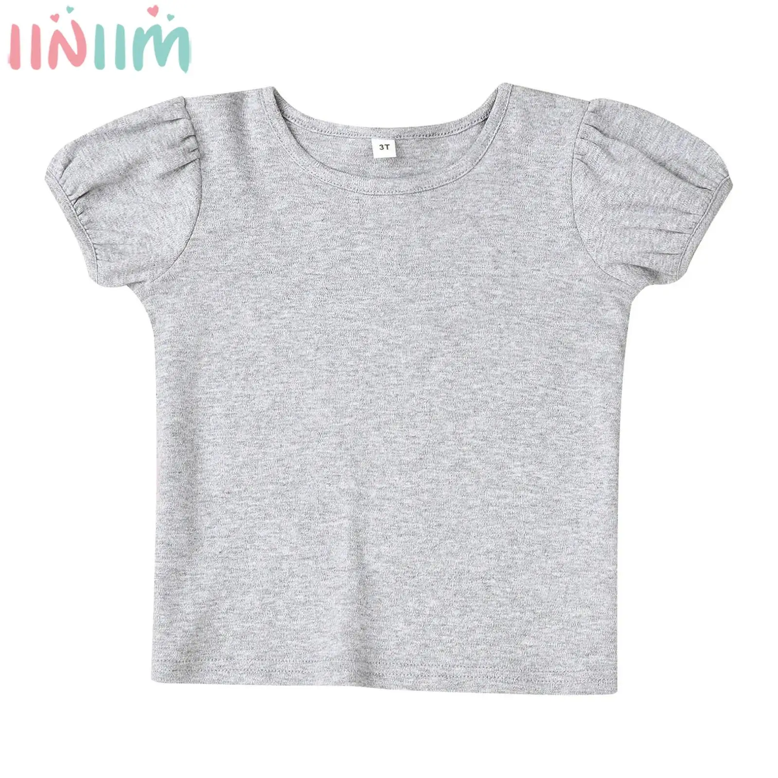 

Kids Girl Summer Casual T-shirt Puff Short Sleeve Solid Color Soft Cotton Tees Tops School Daily Outdoor Wear Homewear Sleepwear