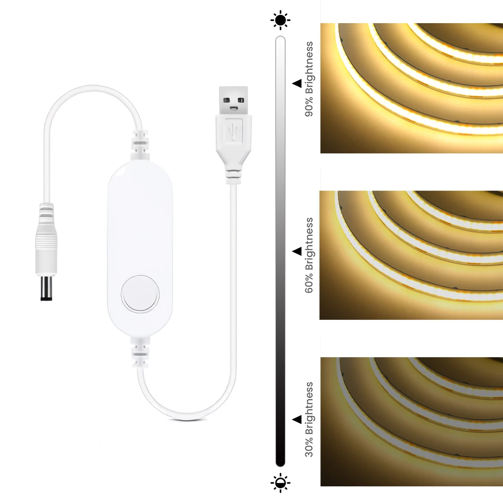 5 В USB Tuya Wi-Fi COB Светодиодная лента с регулируемой яркостью 5 м 0,5 м 9 цветов Гибкая лента 320 светодиодов/м Украшение дома для Alexa Google