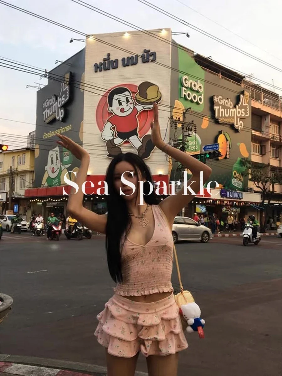 

Купальник-бикини Sea Sparkle Sweet Poered Flikini с юбкой, нейлон/спандекс, для отдыха на островах и онсэн, милый дизайн