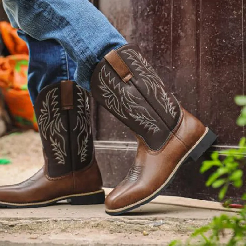 

Men High Boots New Embroidery Retro Handmade Mens Boots Western Cowboy Botas Pointed Toe Boot Hand Stitching Outdoor Men's Shoes