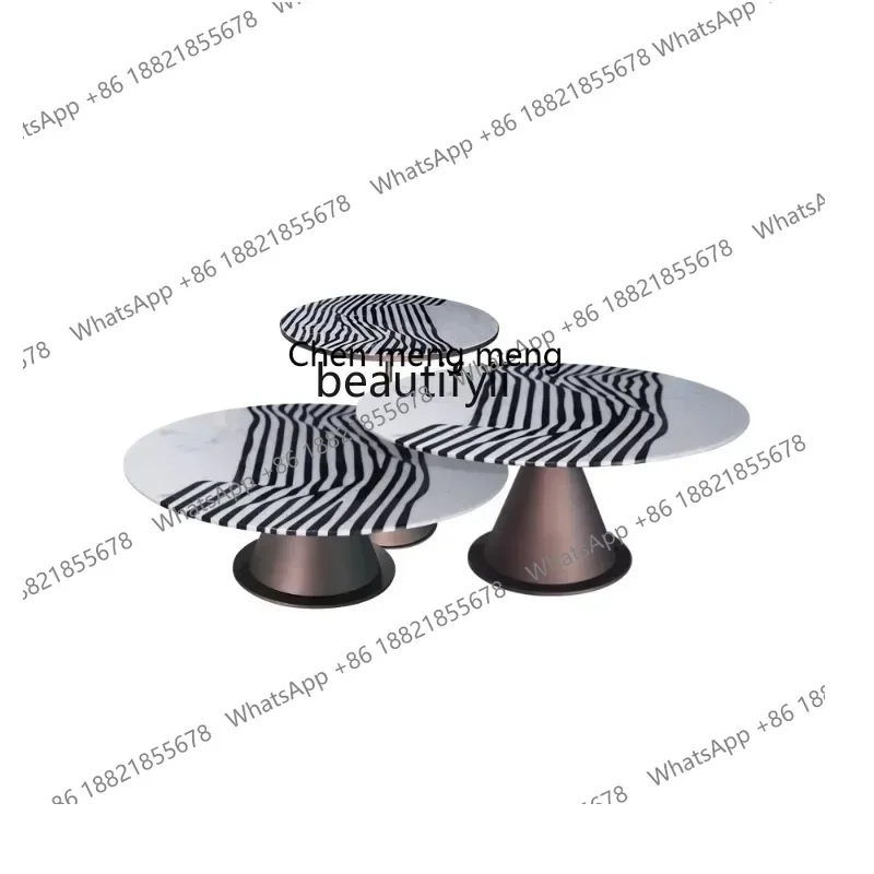 

Новый стиль, итальянский минималистичный черно-белый чайный столик, роскошный чайный столик из натурального мрамора с узором зебры, круглый чайный столик, комбинированный