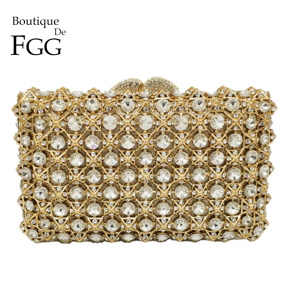 

Boutique De FGG Hollow Out Women Crystal Clutch Evening Bag Luxury Handbags Wedding Party Bag Bridal Rhinestone Clutch Purse