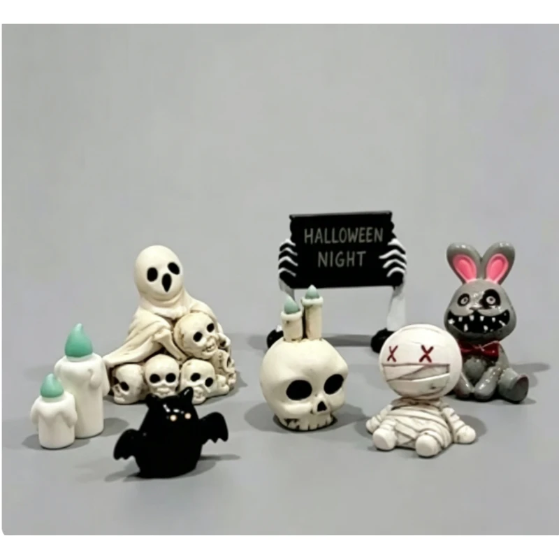 Halloween Small Skull Desk Decor– Cute & Funny Spooky Figurine Ornament for Tabletop Home Office