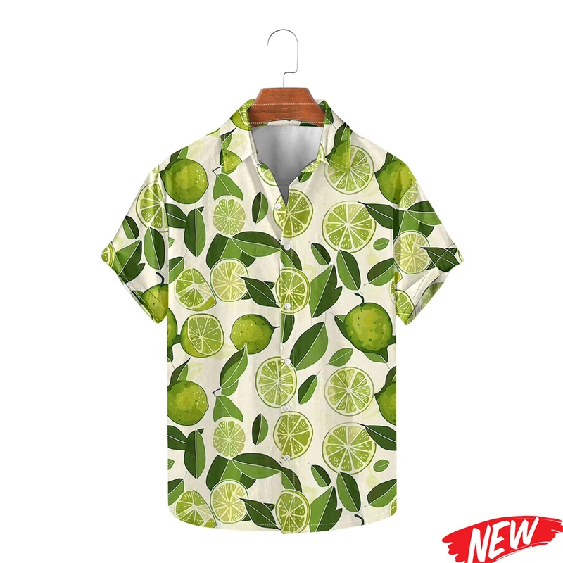 

Fashion Fruit lemon Graphic Hawaiian Shirt For Men 2026 Spring Summer Lapel Aloha Shirts Street Short Sleeve vacation Shirt