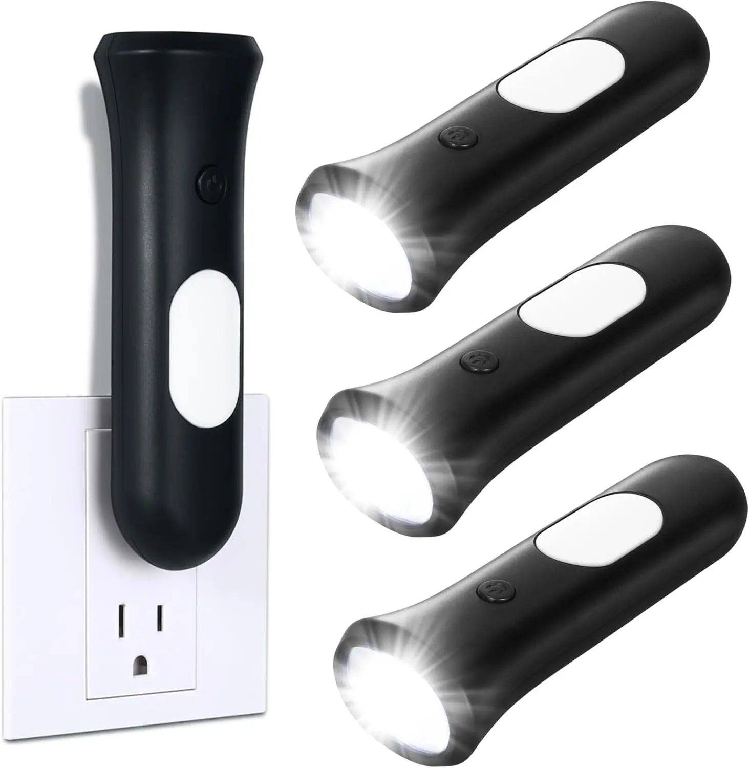 

Перезаряжаемый аварийный светодиодный фонарик 4-в-1, настенный ночник для отключения электроэнергии, черный