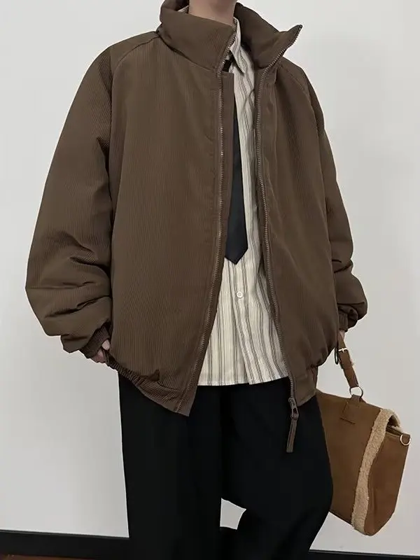 

Thiened Cotton Jaet Stand Collar Men's Faion Color Retro Loose oulder Insert Sve Warm Coat for Winter