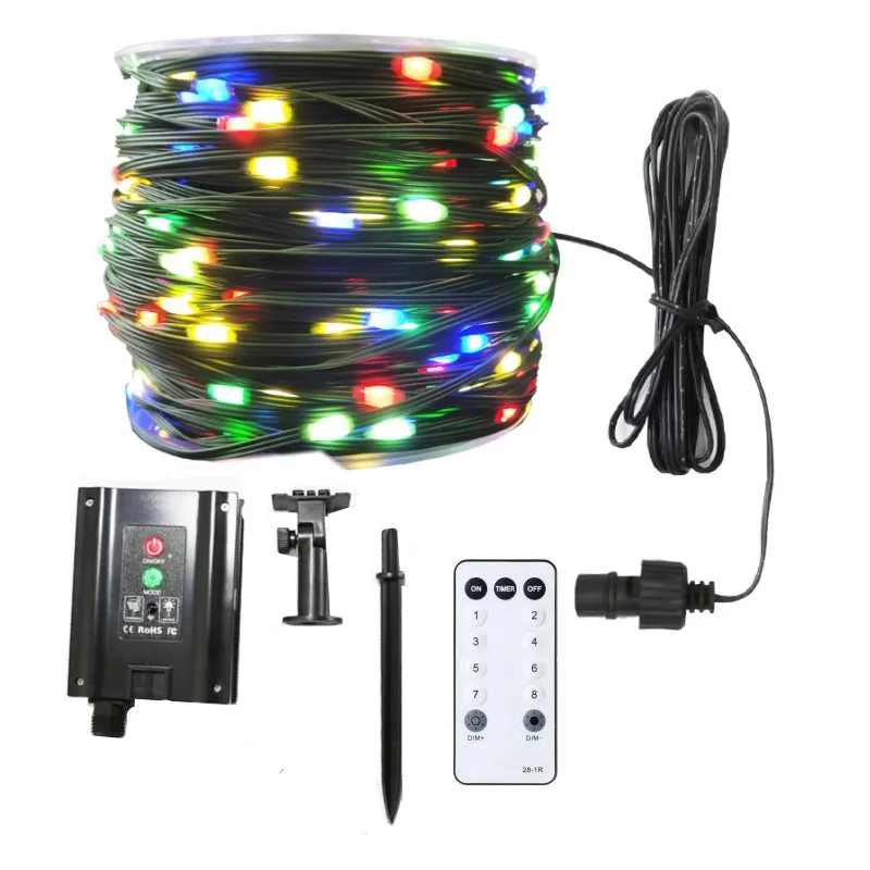 10/20/50/100m Solar Waterproof Led Christmas Decor String Light Green PVC Wire Garden Lights Outdoor Wedding Party Fairy Lights
