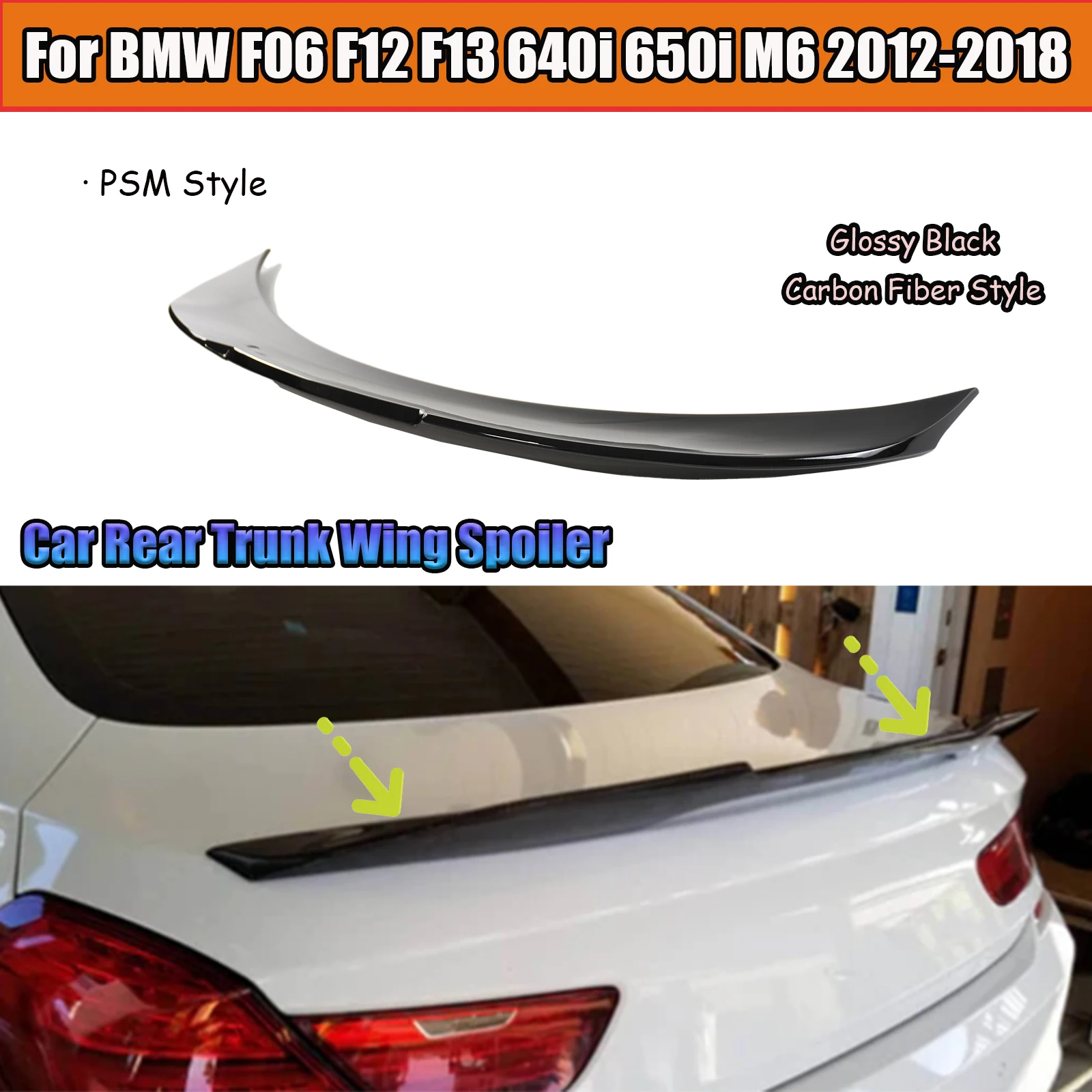 Für BMW F06 F12 F13 640i 650i M6 2012 2013-2018 Auto Hinten Stamm Flügel Glänzend Schwarz ABS kunststoff Dach Spoiler Schwanz Flügel Körper Kit