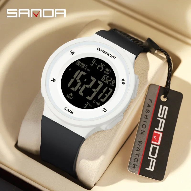 SANDA 2142 Electronic Watch Men Creative Simple Outdoors Watches Luminous Date Chronograph Digital Silicone Male Wristwatches